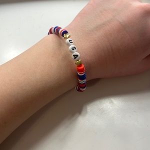 Red white and blue mixed match clay bead bracelet